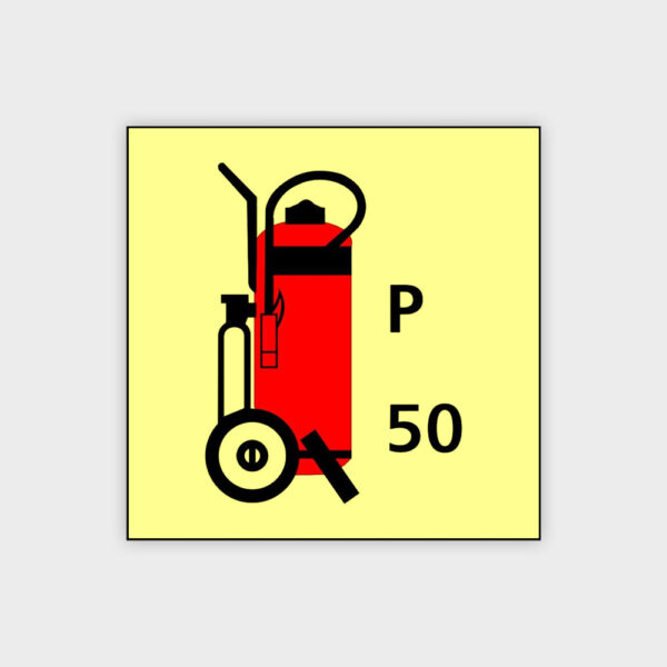 Wheeled fire extinguisher skilt